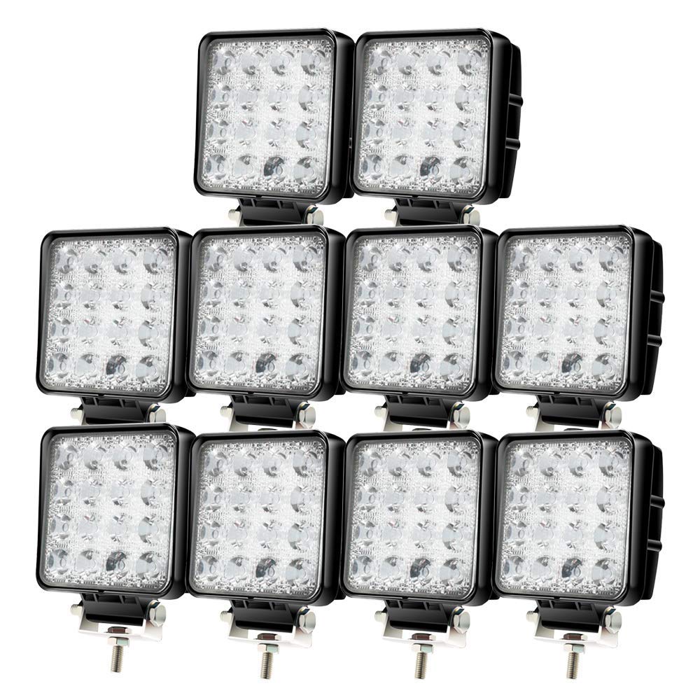 LEDワークライト 作業灯 48W 16連LED 6000k 3360LM IP67 狭角 DC12/24V兼用 防水・防塵・耐震 トラック/建築機械/作業車 (10個セット)