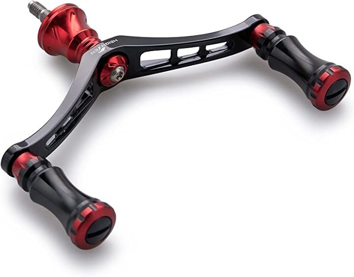 92mm リール ハンドル 15mm ノブ 搭載 シマノ ダイワ 通用 スピニングリール用 Chess Series ブラック＆レッド(ブラック(ハンドル)/ブラック＆レッド(ノブ)