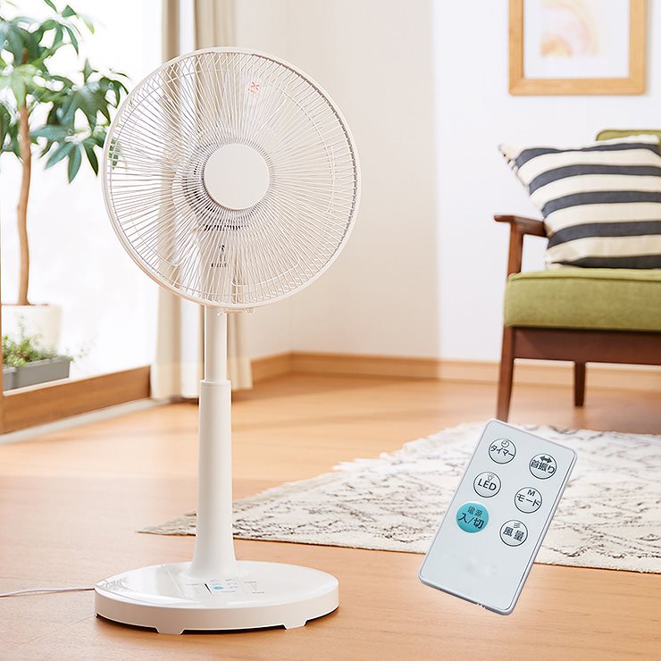 DCモーター リビングファン リモコン付き 30cm 5枚羽根 首振り 風量6段階 タイマー 高さ調節 フラットガード 静音 扇風機