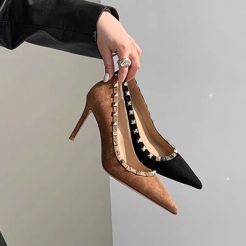 レデイースシューズパンブスビンヒール2025春新作美脚履きやすい7cm台通勤OL２色