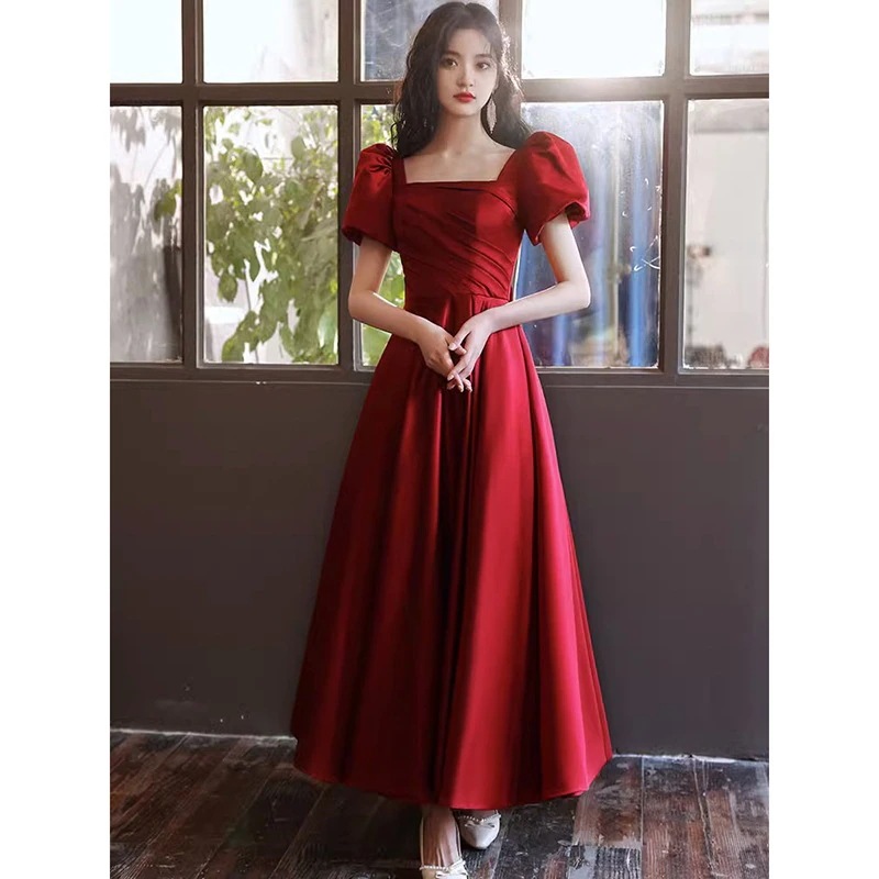 ドレスワインレッドブライドエンゲージメントバックドアドレスウェディングプリンセススモールドレスハイエンド感情