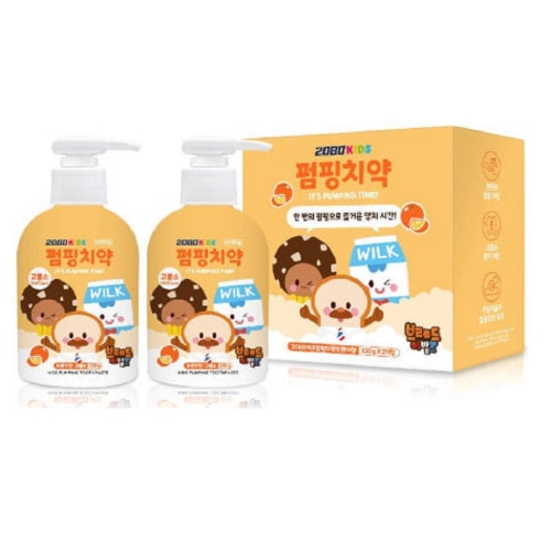 2080キッズブレッド理髪店高フッ素ポンピング歯磨き粉220g 2口オレンジ