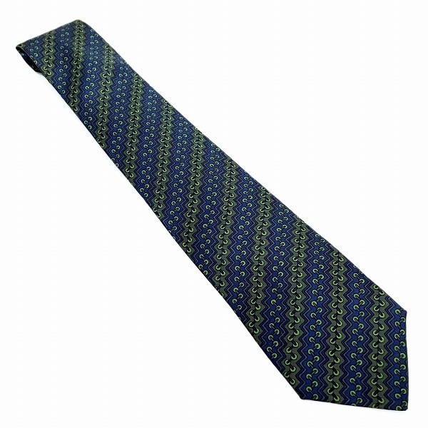 エルメス ネイビーxグリーン系 シルク ブランド小物 ネクタイ メンズ 【中古】