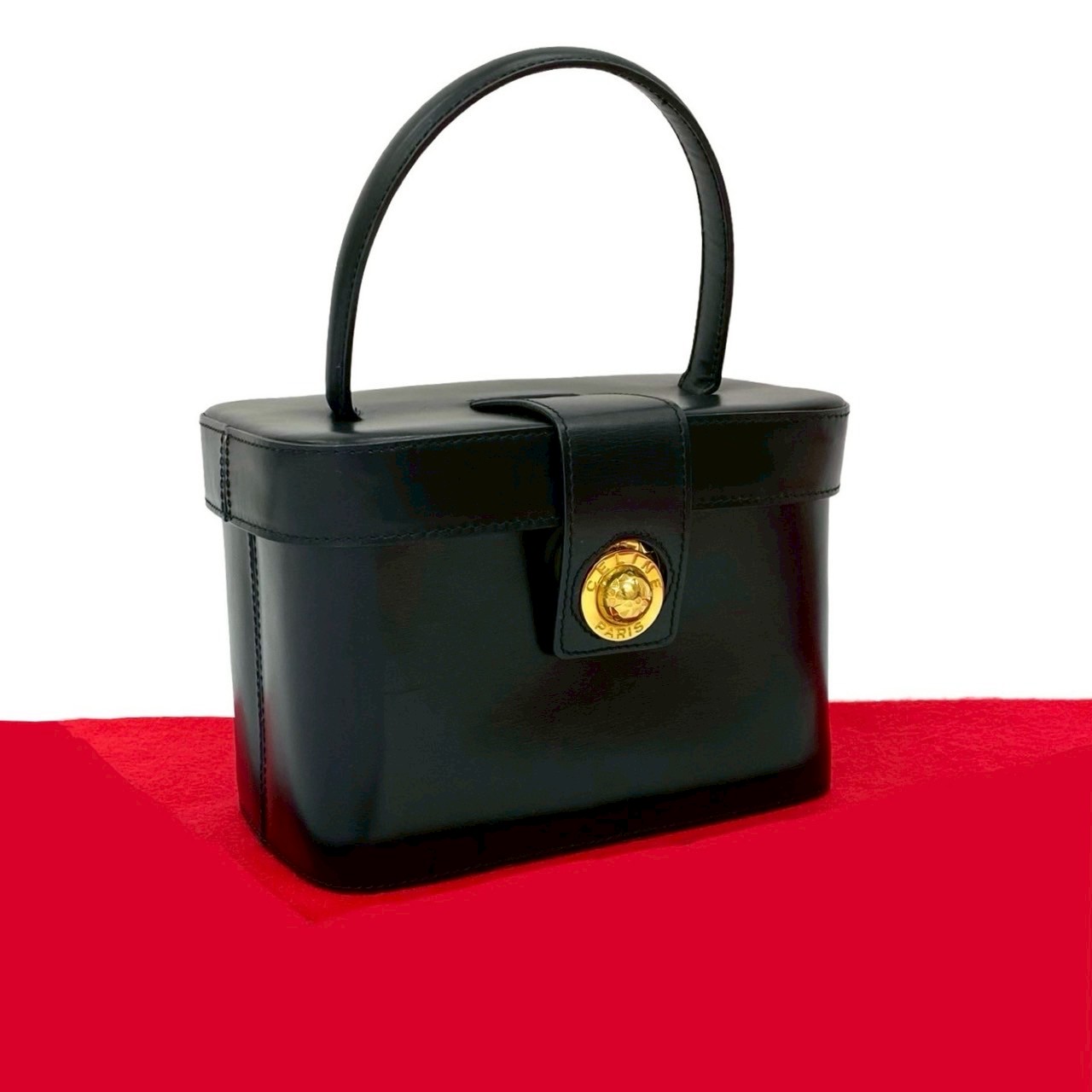 ヴィンテージ スターボール 金具ハンドバッグ レザー ブラック 137-7