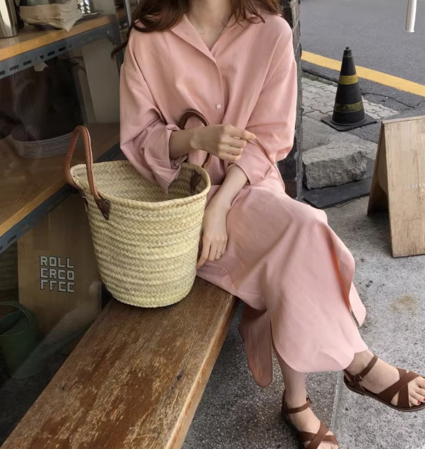 ワンピース デート モテアイテム シャツブラウス ロング丈 長袖 ルーズ コットン 大人可愛い きれいめ 上品 おしゃれ かっこいい 大人可愛い ラブリー キュート ガーリー クール モード系