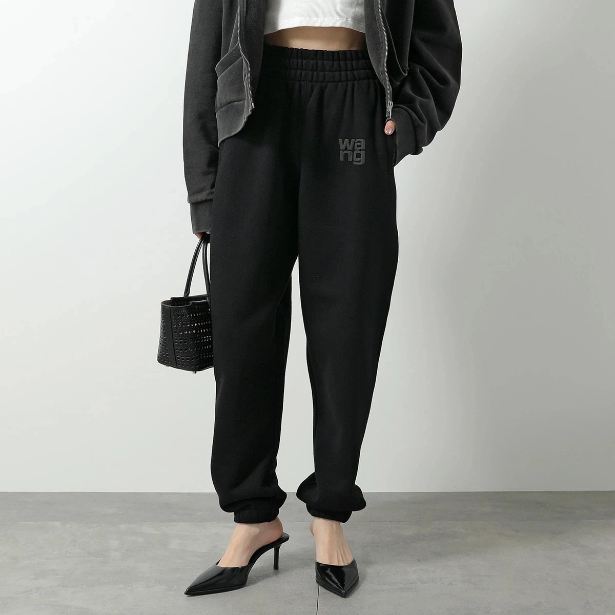 ALEXANDER WANG アレキサンダーワン スウェットパンツ 4CC3244399 レディース コットン パフロゴ BLACK