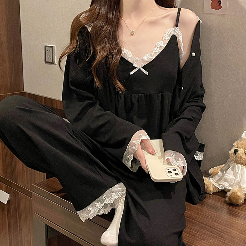 春夏 ルームウェア セットアップ セクシー レース辺 キャミソール 三点セットパジャマ レディース