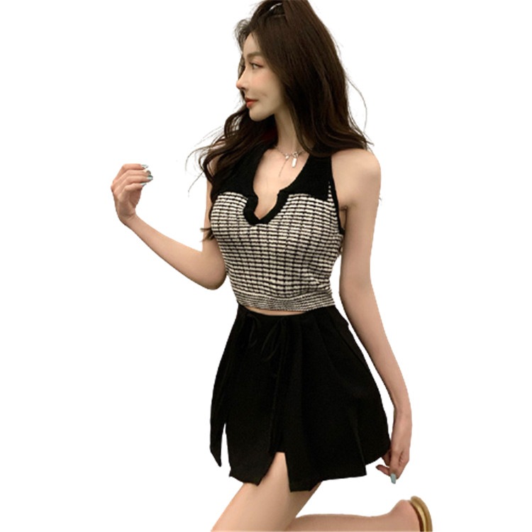 韓国ストリートファッション 2点セット タンクトップ+プリーツスカート 大人気新作 旅行 夏休み海辺 セクシー