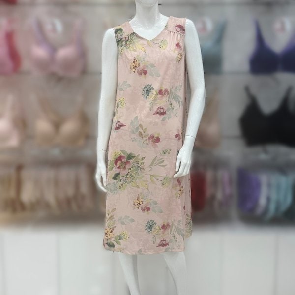 50Dポリスパンフラワープリント ノースリーブワンピース/GW8882T