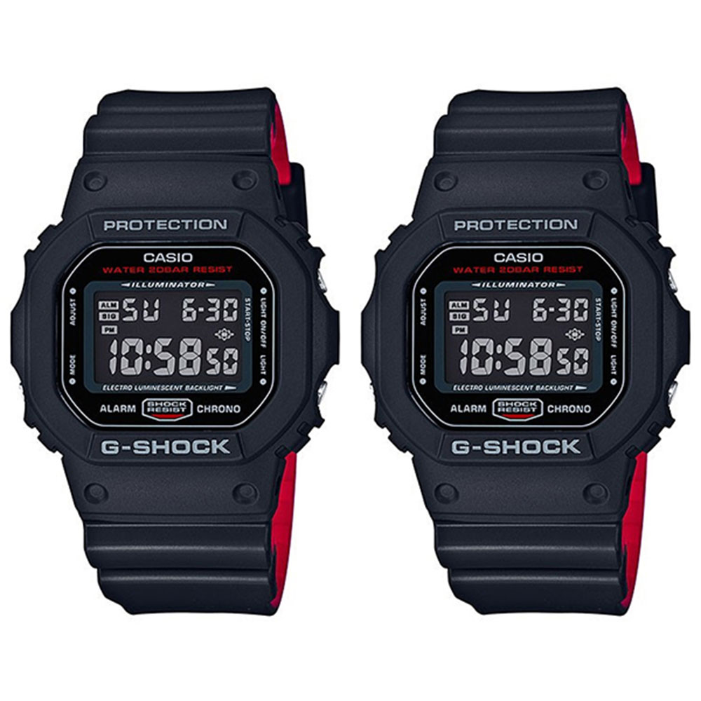 CASIO G-SHOCK カシオ 時計 ペアウォッチ シェア 腕時計 手表 Gショック ペア Gショック デジタル 多機能 ブラック レッド バイカラー スクエアケース DW-5600HR-1DW