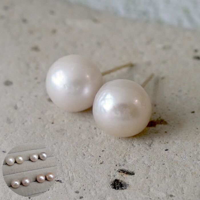 個数限定 64. 淡水パール ピアス ニアラウンド 10ｍｍ ステンレス【日本製】ホワイト ピンク ラベンダー