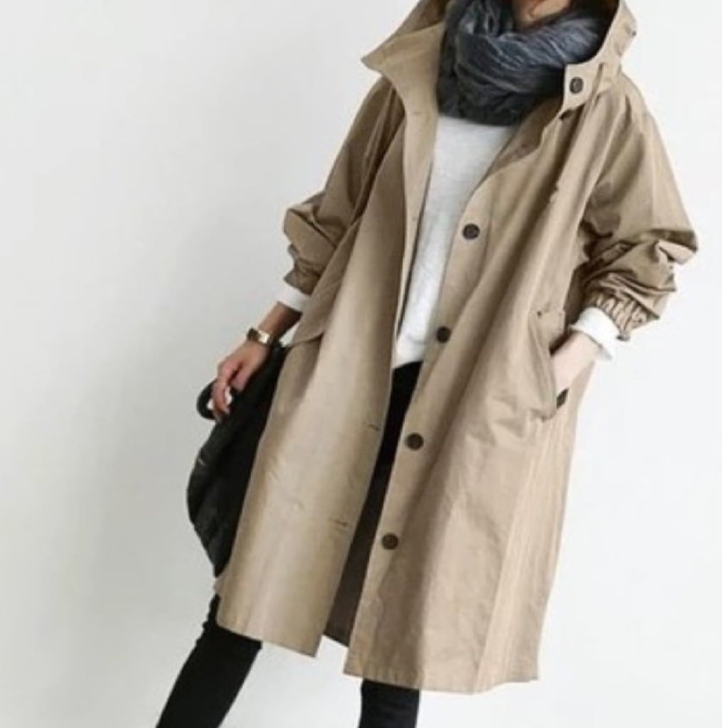 レディース コート 上着 前開き ミディアム モッズコート膝丈 長袖 ドロップショルダーフード スリット オーバーサイズ ポケット ボタンカジュアル かっこいい ラフ ボーイッシュ 個性的 無地 春