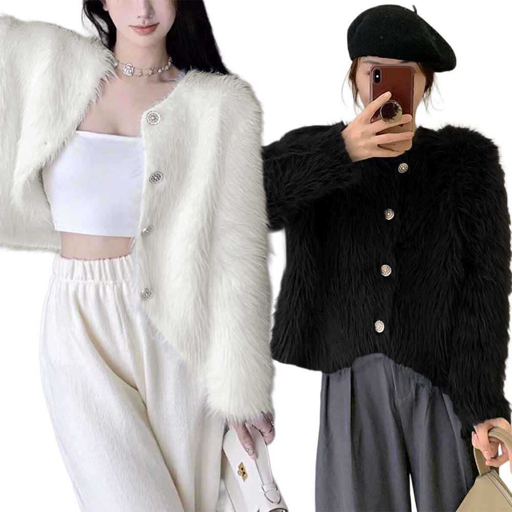 シャギーニットカーディガン ふわふわ秋冬 レディース 大人可愛い フェザーヤーン フェイクファーニットジャケット 長袖ライトアウター 1MRJ-011