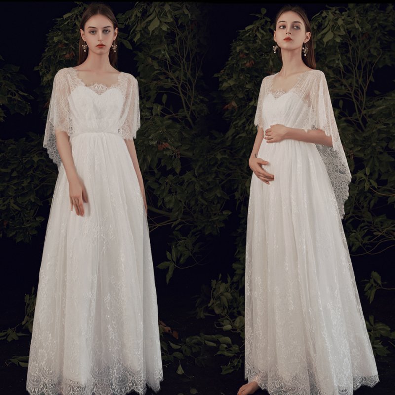 ウェディングドレス ウエディングドレス マタニティ可 エンパイアドレス 花嫁 二次会 結婚式 前撮り