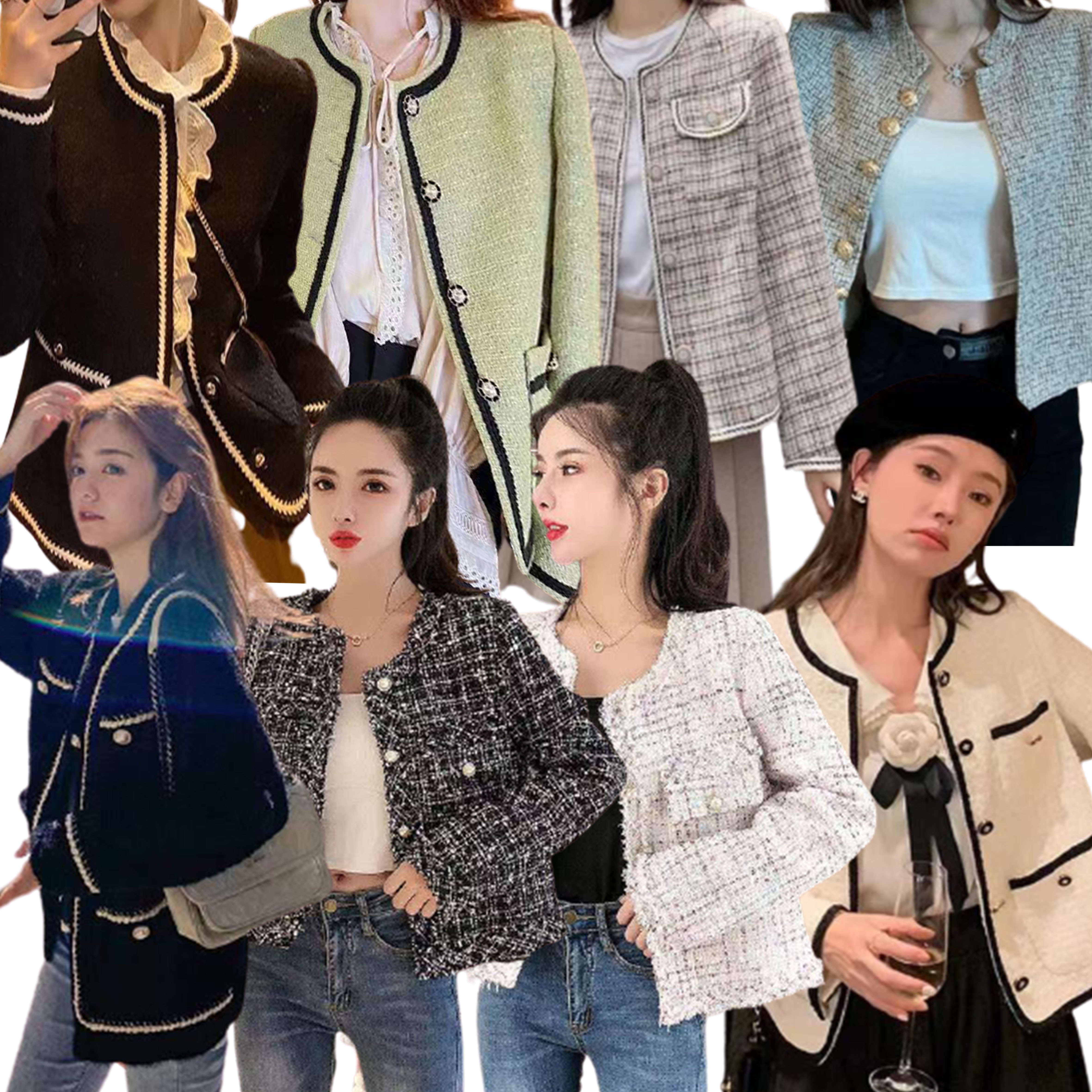 10pscグループ買い価格長袖 ツイードジャケット ショート丈 カーディガン アウター レディース 通勤 カジュアル2422