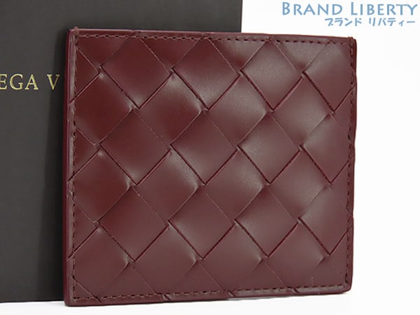 未使用ボッテガヴェネタイントレチャートカードケースパスケース名刺入れボルドーカーフレザー592638