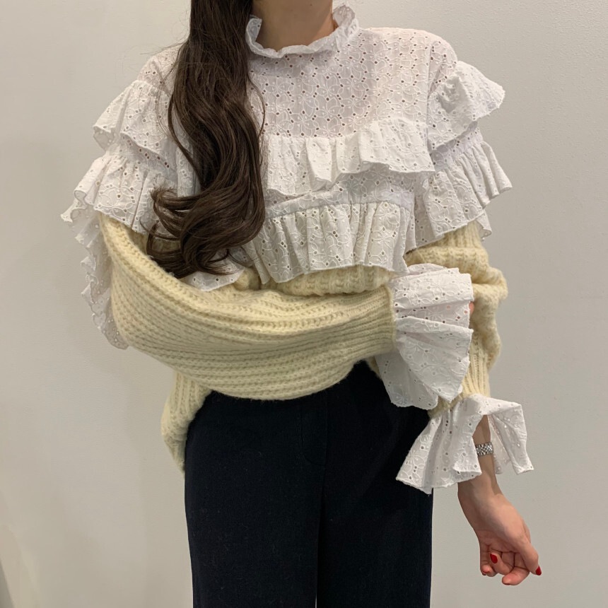 【送料無料】レディース 3カラー トップス プルオーバー ブラウス ニット 異素材MIX