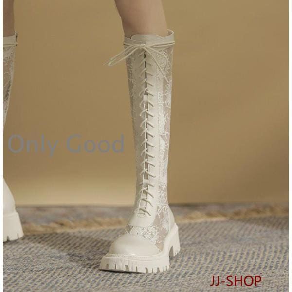 2colorサマー夏ファッションサンダルメッシュブーツ靴 女性用太い厚底ヒール4.5cm　膝下丈ロング丈丈ブーツレディース 美脚 通気 夏作疲れない225~250