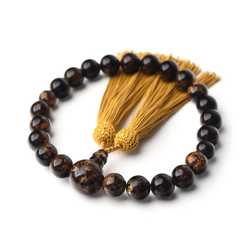 数珠 男性用 虎琥珀 12mm 22玉 数珠袋 セット 念珠 天然素材 アンバー