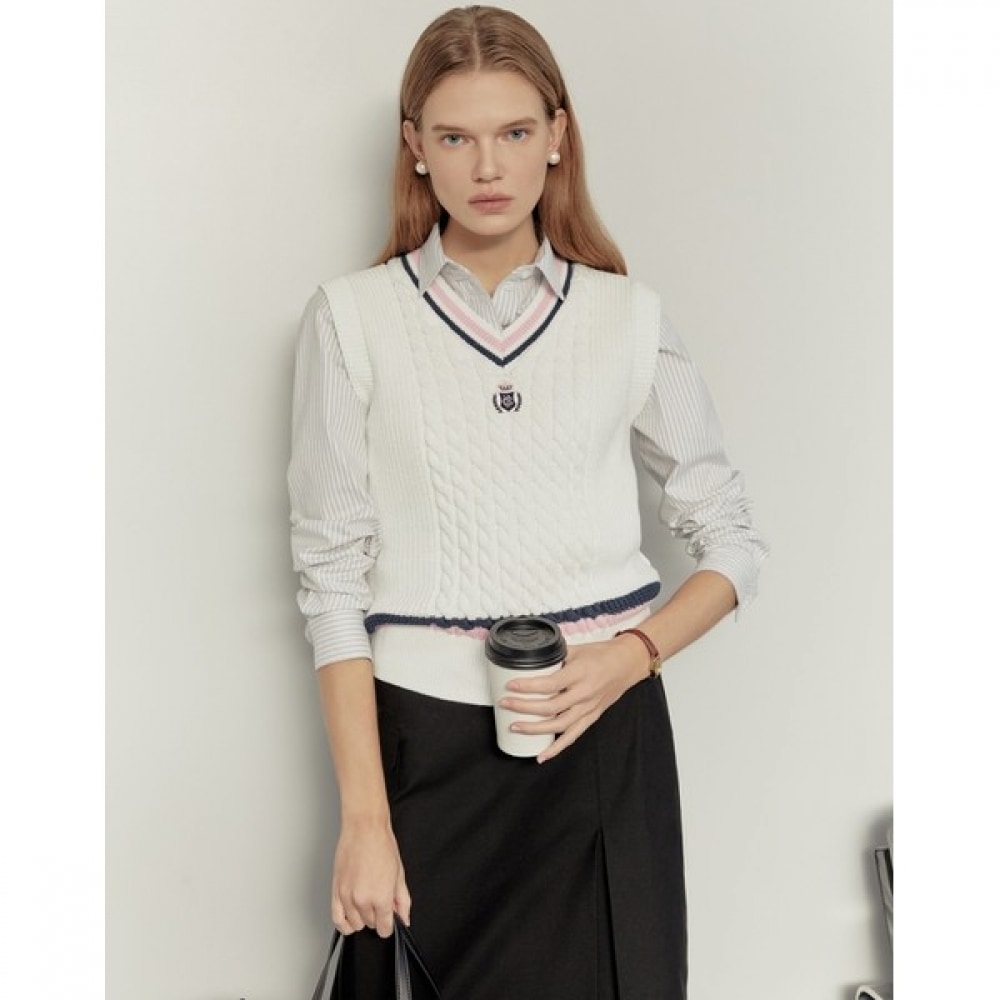 (ヘッジズレディース) 24SS アイボリーケーブル Vネックベスト HSSW4A204IV