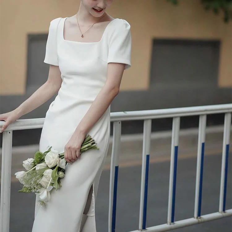 ホワイト ドレス 夏 フランス 気質 婚約 ホステス スモールドレス レディース