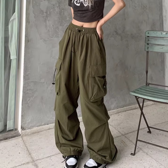 レディース パンツ ワイドパンツ カジュアルパンツ ワイド ポケット ハイウエスト ウエストゴム アメカジ シンプル カジュアル おしゃれ かっこいい レトロ こなれ感 ラフ メンズライク