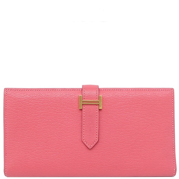 エルメス HERMES 長財布 ベアンスフレ シェーブル ローズリップスティック ゴールド金具 二つ折り財布 A刻印【中古】