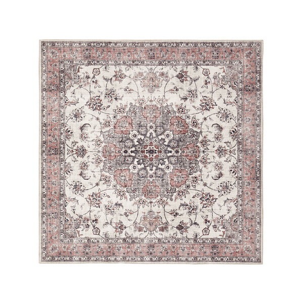 240627023 アンティーク絨毯風プリントラグ カメオ 230×230 ピンク メーカー直送