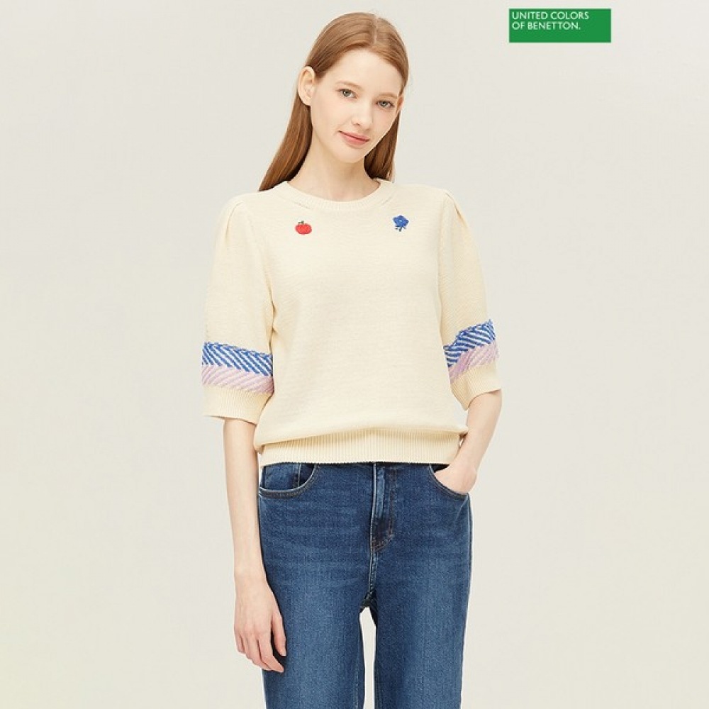 [ベネトン] ベネトンスリーブヘリンボーン半袖ニット BAKP52431