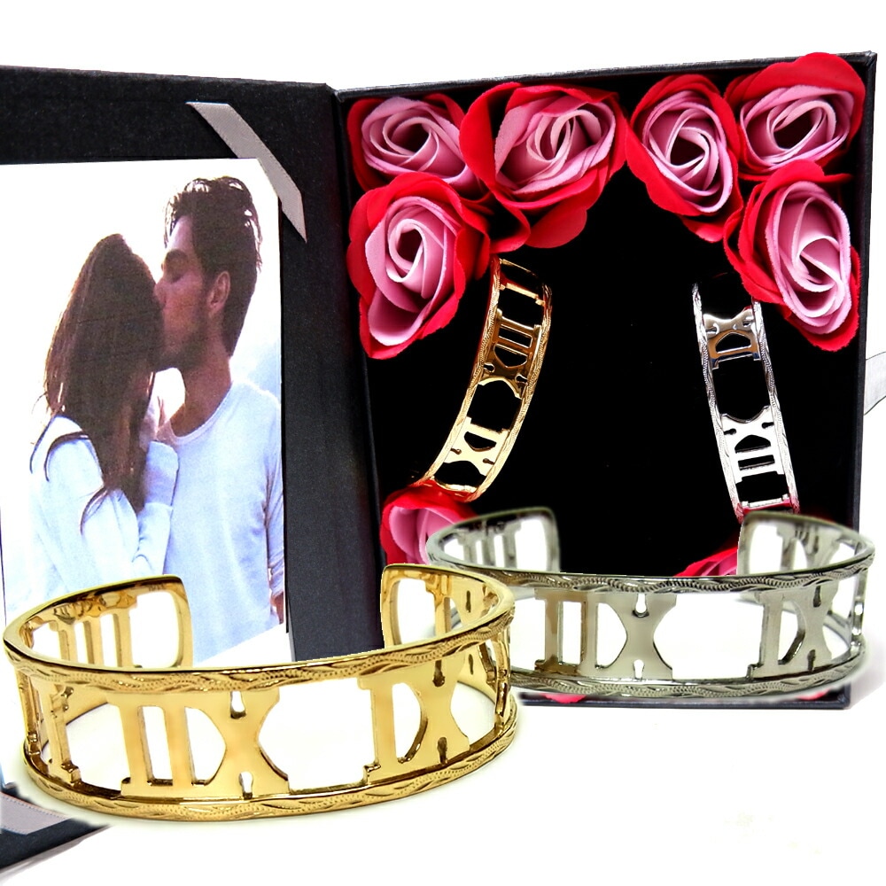 ペアバングル ペアハワイアンジュエリー アトラス スクロール ローマ数字 記念日 誕生日 プレゼント