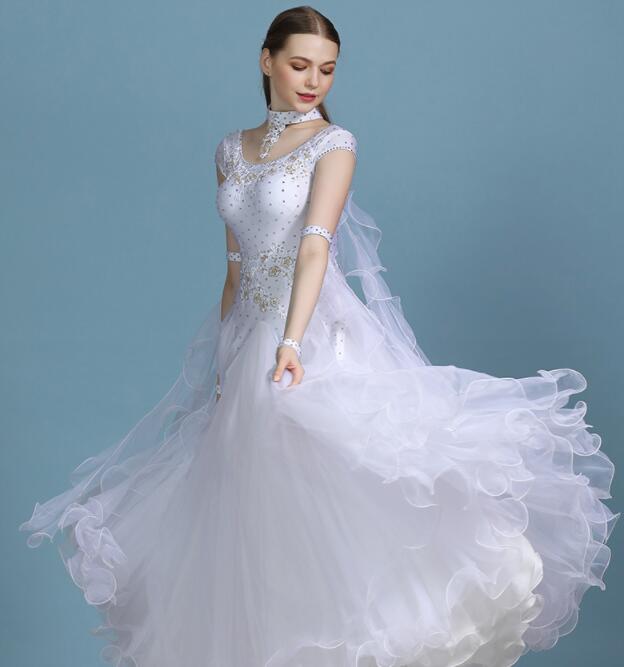 「社交ダンス専用」ダンス ドレス 優雅 演出服競技用 ワルツドレス 高級感 エレガント ステージ衣装 踊りドレス イベント服 スタンダードダンス 袖なし 可愛い 大人 スパンコール 大 S/M/L/X