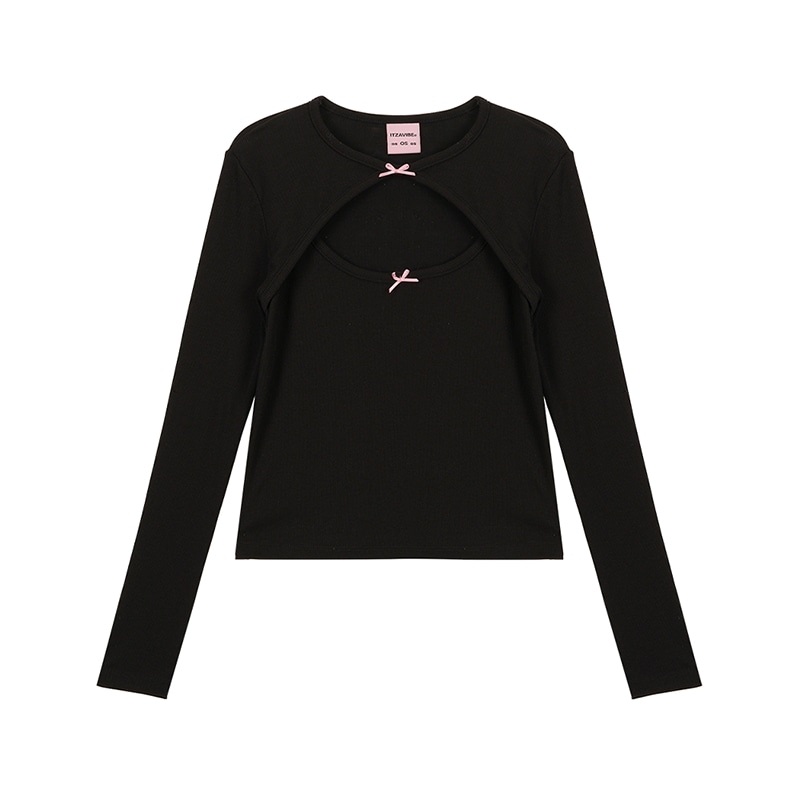 TWO RIBBON LONG SLEEVE - BLACK