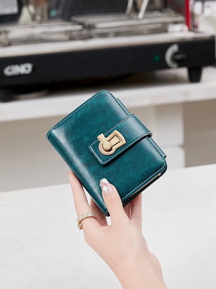 RFID-女性用の3つの折りたたみ式ウォレット,小さな合成皮革ウォレット,多機能カードロック,クレジットカードロック - 1524