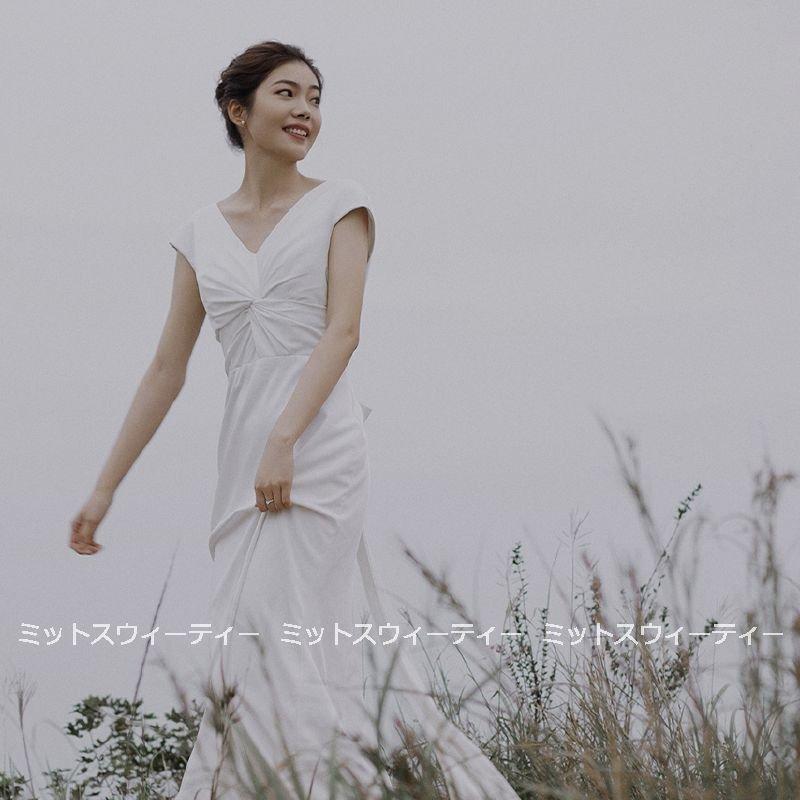 韓国ファッションウェディングドレス 花嫁 ブライダル ウエディングドレス Vネック スレンダードレス ロケーション 結婚式 披露宴 ロングドレス 二次会 演奏会 パーティードレス