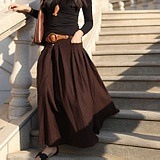 3276．フレアカジュアルボトムス(ダークブラウン) 2019春夏　マキシ丈　大人カジュアル　ロング丈　タックスカート　お出かけ お呼ばれ　女子会　普段使い