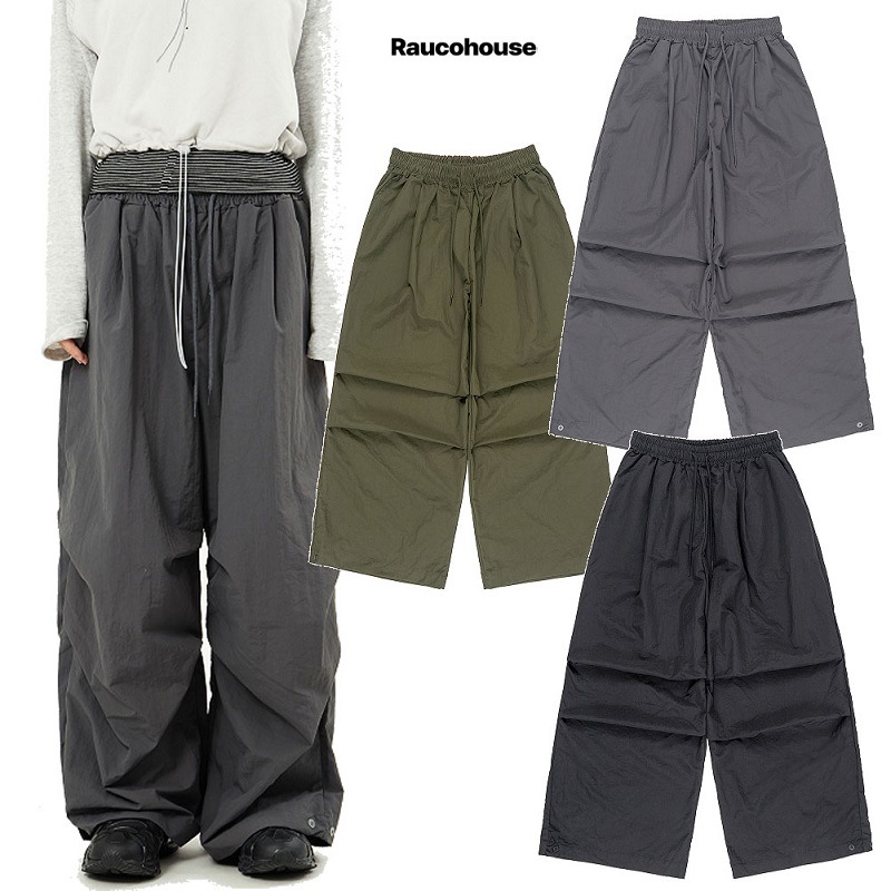 Hem snap pintuck nylon bendable pants 男女共用 韓国人気 3色