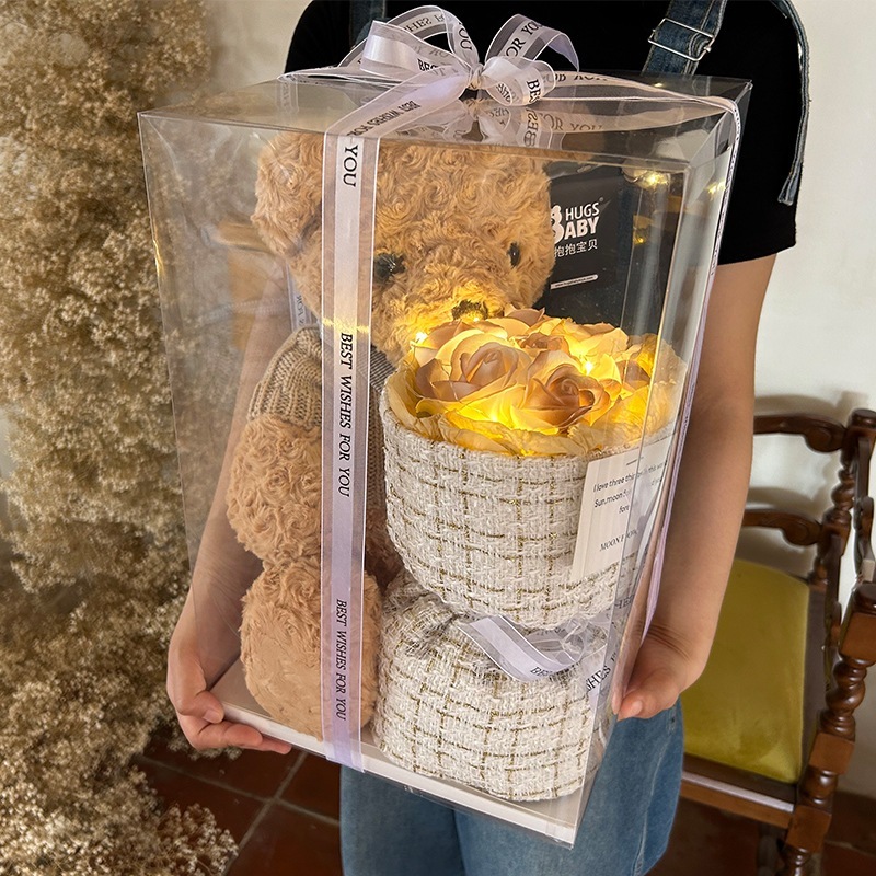 バレンタインデーの贈り物人形の花束バラのクマ女の子の親友への誕生日プレゼントクマのぬいぐるみの花束