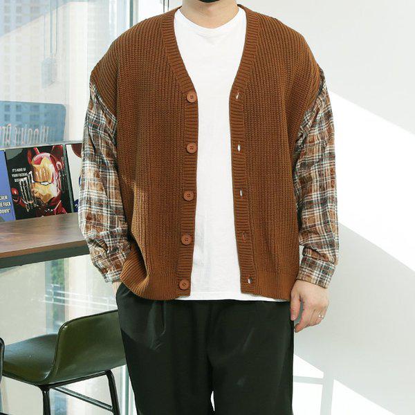 WBH メンズ ビッグサイズ クーリング チェック シャツ 配色カーディガン