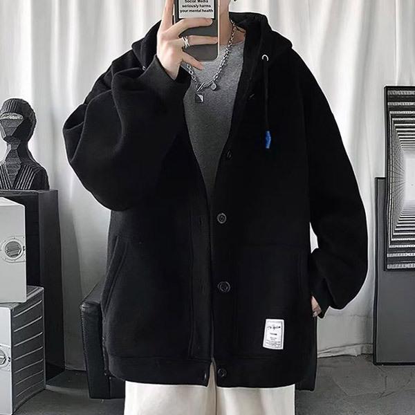 フード付き パーカー 前開き ボタン メンズ スウェット 長袖 無地 ジャケット アウター おしゃれ ストリート 秋冬
