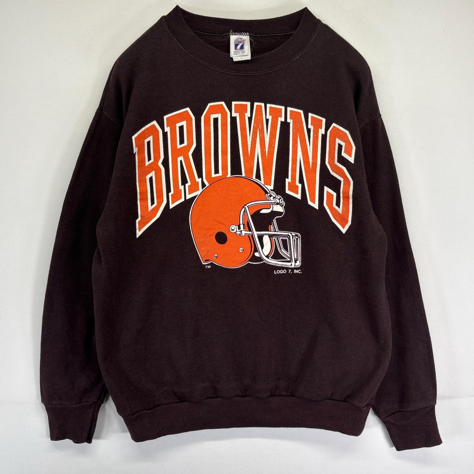 古着 80s/80年代 ヴィンテージ ロゴセブン LOGO7 USA製 スウェット トレーナー NFL BROWNS チームロゴプリント ブラウン メンズ