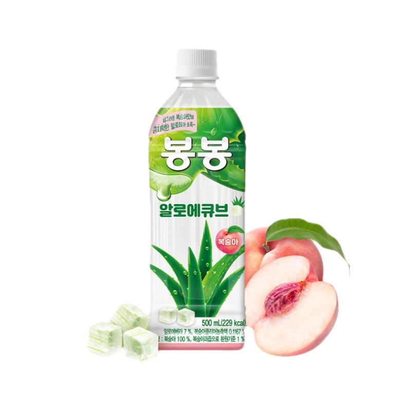 日本最大の 500ml ボンボンアロエキューブ桃 x 韓国の飲み物 桃の果汁にアロエキューブ 2個 果実飲料