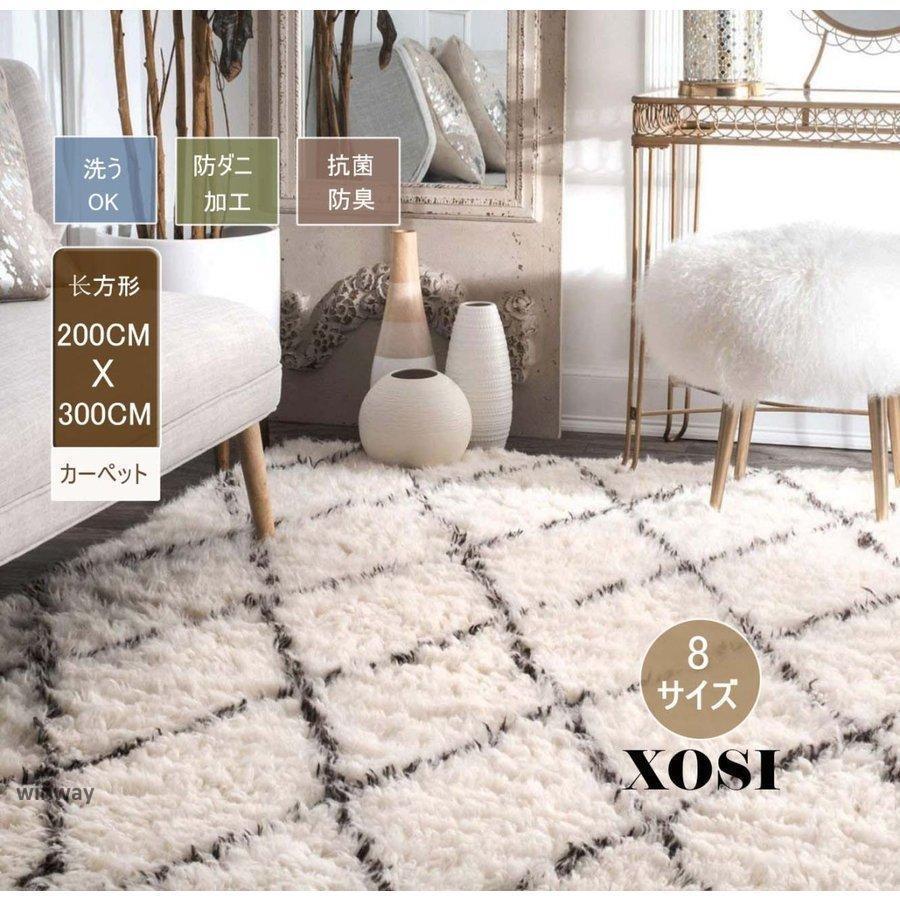 ラグマット ラグカーペット 洗える おしゃれ ベニワレン風モロッカンデザインラグ 絨毯 長方形 シャギーラグ リビングラグ モノトーン