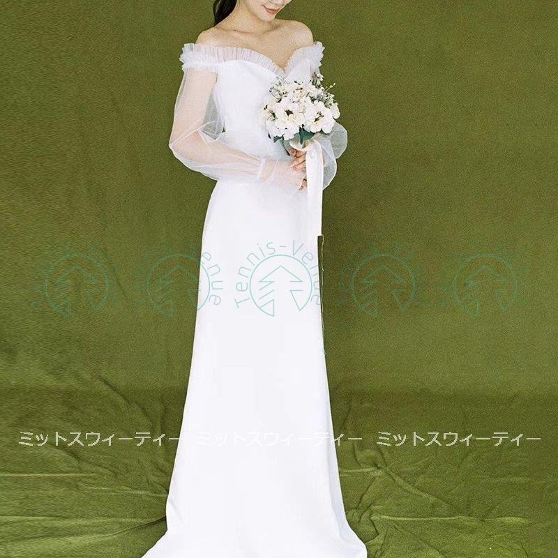 ウェディングドレス Aライン オフショルダー 長袖 ウエディングドレス 二次会 花嫁 パーティードレ