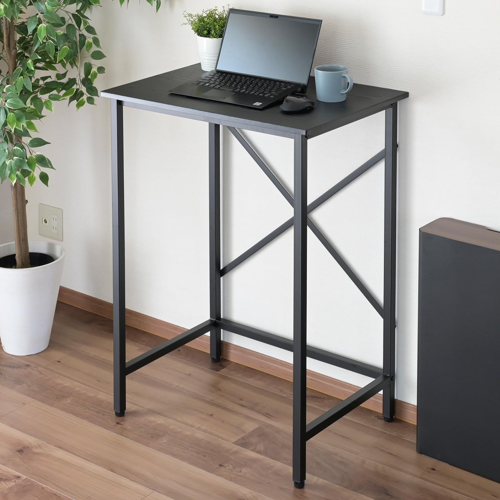 山善 デスク スタンディングデスク 幅70×奥行48×高さ100cm 耐荷重60kg 机 パソコンデスク 学習机 高さ固定 組立品 ブラック FSD-7048 62220