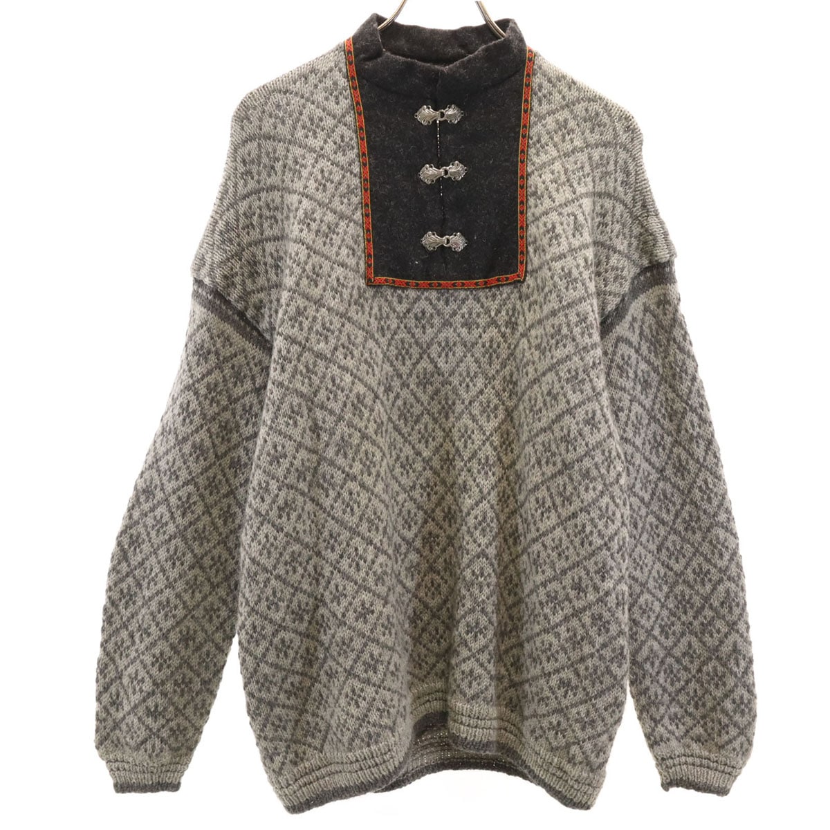 VINTAGE ヴィンテージ 80s ノルディック柄 長袖 チロリアン セーター グレー レディース 古着