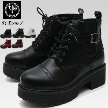 公式SHOP特典キズ補修液付 / ヨースケ 厚底ブーツ レディース レースアップブーツ 防滑ソール使用 歩きやすい 6cm ヒール