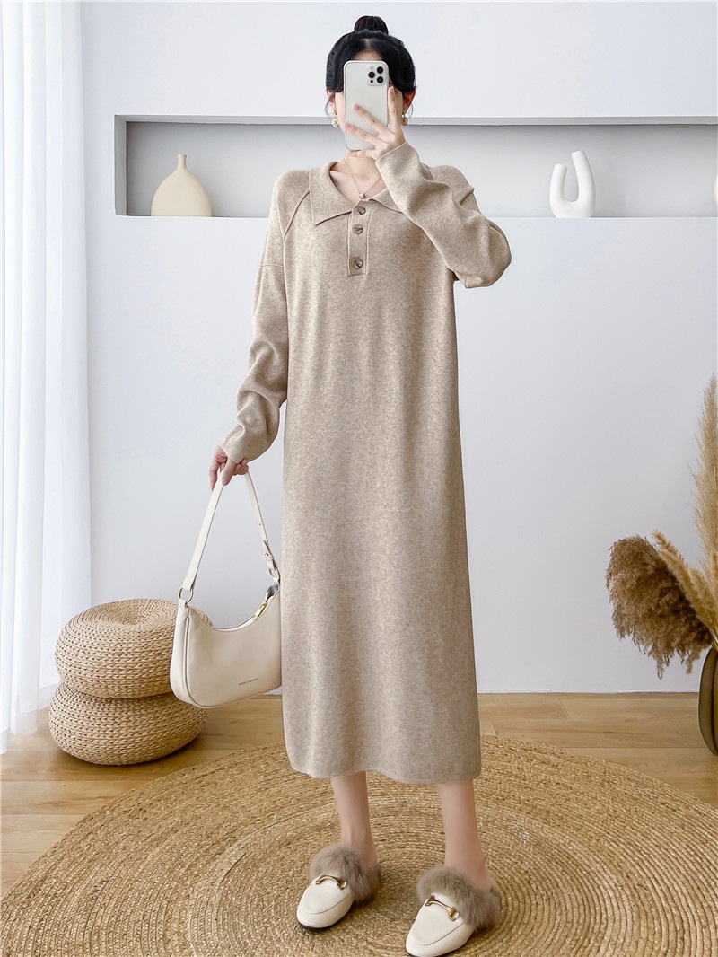 長袖ニットワンピースレディース秋新作ジャンパーロングスカート冬の内側に緩い底の黒いロングセクション