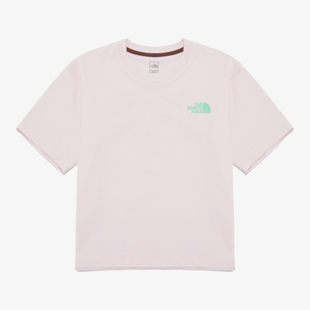ザ・ノース・フェイス NT7UR42D レディース TNF ハングル半袖ラウンド Tシャツ_ライトピンク
