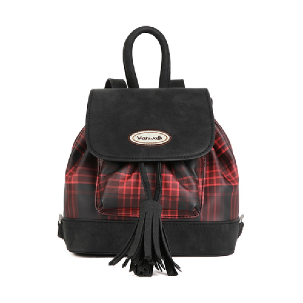 VANWALK レザー フラップ ミニ バックパック [ブラックチェリー]