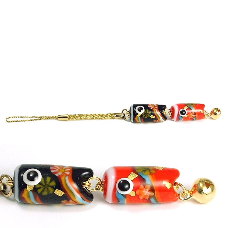 お得な2個セット真鯉 ＆ 緋鯉 根付鯉のぼり こいのぼり 携帯ストラップ おしゃれ かわいい ストラップ スマホ お守り とんぼ玉 根付 鈴 キーホルダー 雑貨 財布 こどもの日 初節句